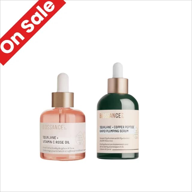 Set Siero al Squalano BIOSSANCE, Essenza Rimpolpante con Vitamina C, Olio di Rosa e Peptidi di Rame, Siero Idratante e Illuminante per la Cura della Pelle del Viso