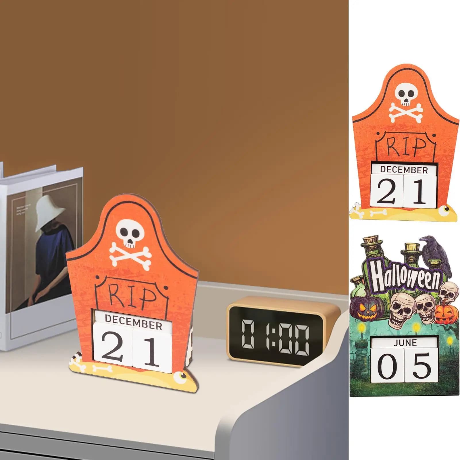 Blocchi per il conto alla rovescia di Halloween 2025 Blocchi di calendario in legno Festival regolabile Artigianato dell'Avvento per la cucina delle feste in camera da letto
