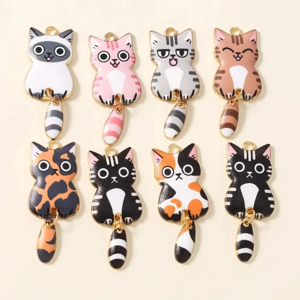 10Pcs 16×39mm Cute Cartoon Cat Resin Charms Lovely Animal Pendants DIY Craft Supplies For Drop Earrings Necklaces Jewelry Making