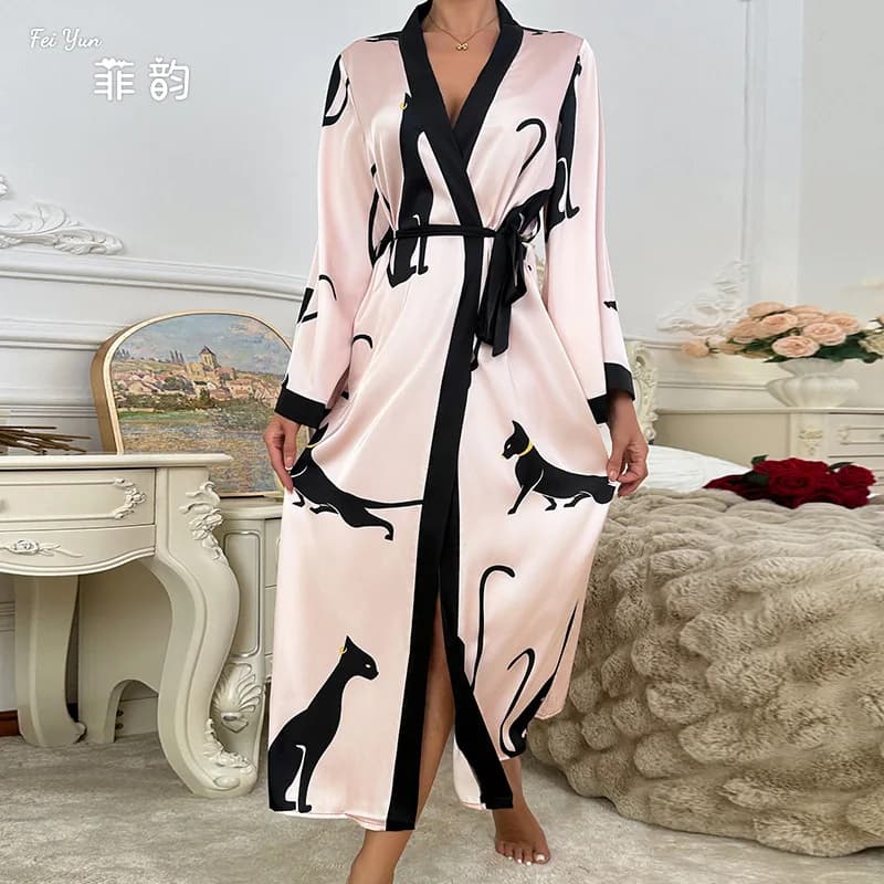 Lingerie Sexy Morbida e Liscia, Maniche Lunghe, Pizzo, Stile Europeo e Americano, Vestaglie Lunghe in Raso per Donna, Camicie da Notte
