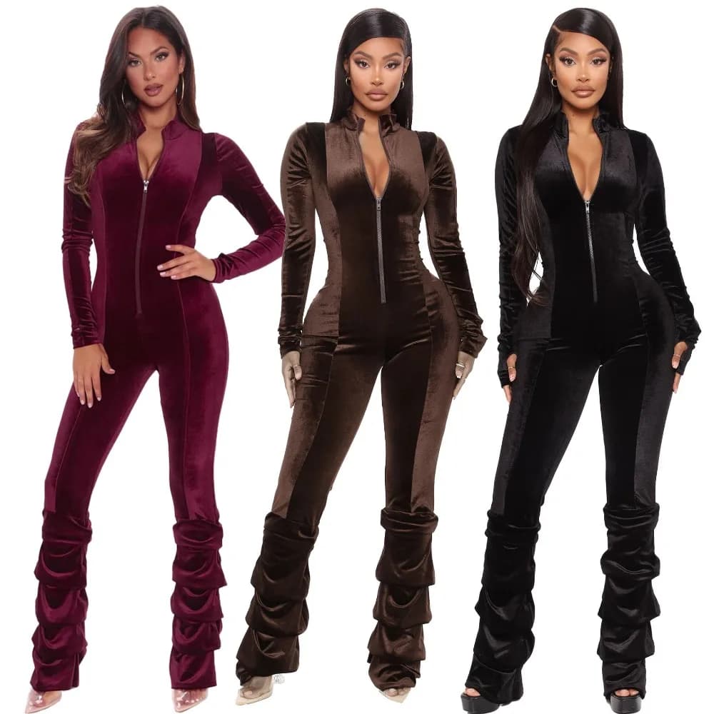 Women Romper Jumpsuit Tracksuit Pant Sets Folds Zipper Sport Coats Y2k Pencil Pants Jogger Solid Autumn Streetwear Spring 2026