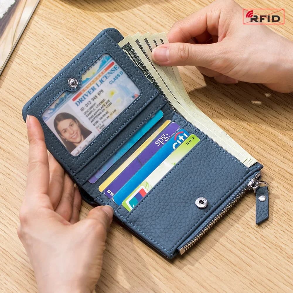 Portafoglio piccolo con blocco Rfid alla moda coreana Porta carte corto da donna Porta carte da donna in vera pelle di mucca con cerniera Portafoglio rosso