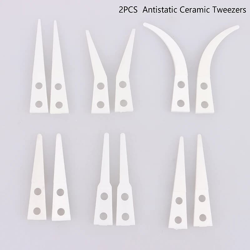 Pinzette in ceramica antistatiche con punta curva diritta isolata da 2 pezzi Pinzette in ceramica industriale elettroniche per l'industria