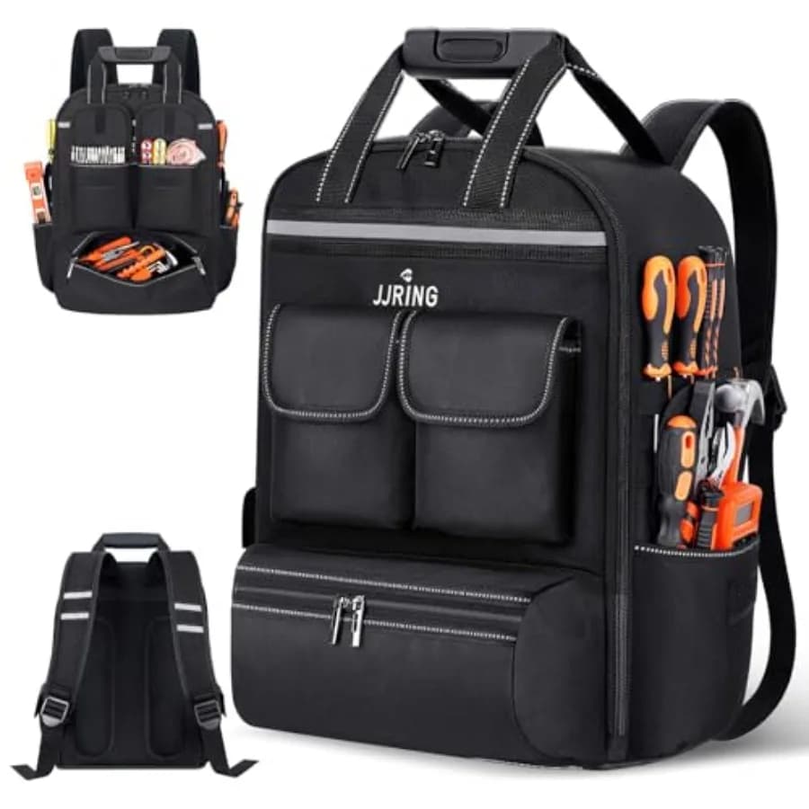 Zaino Porta Attrezzi per Uomo con 18 Tasche, Borsa Organizer Resistente per Utensili con Spallacci Imbottiti e Supporto Lombare