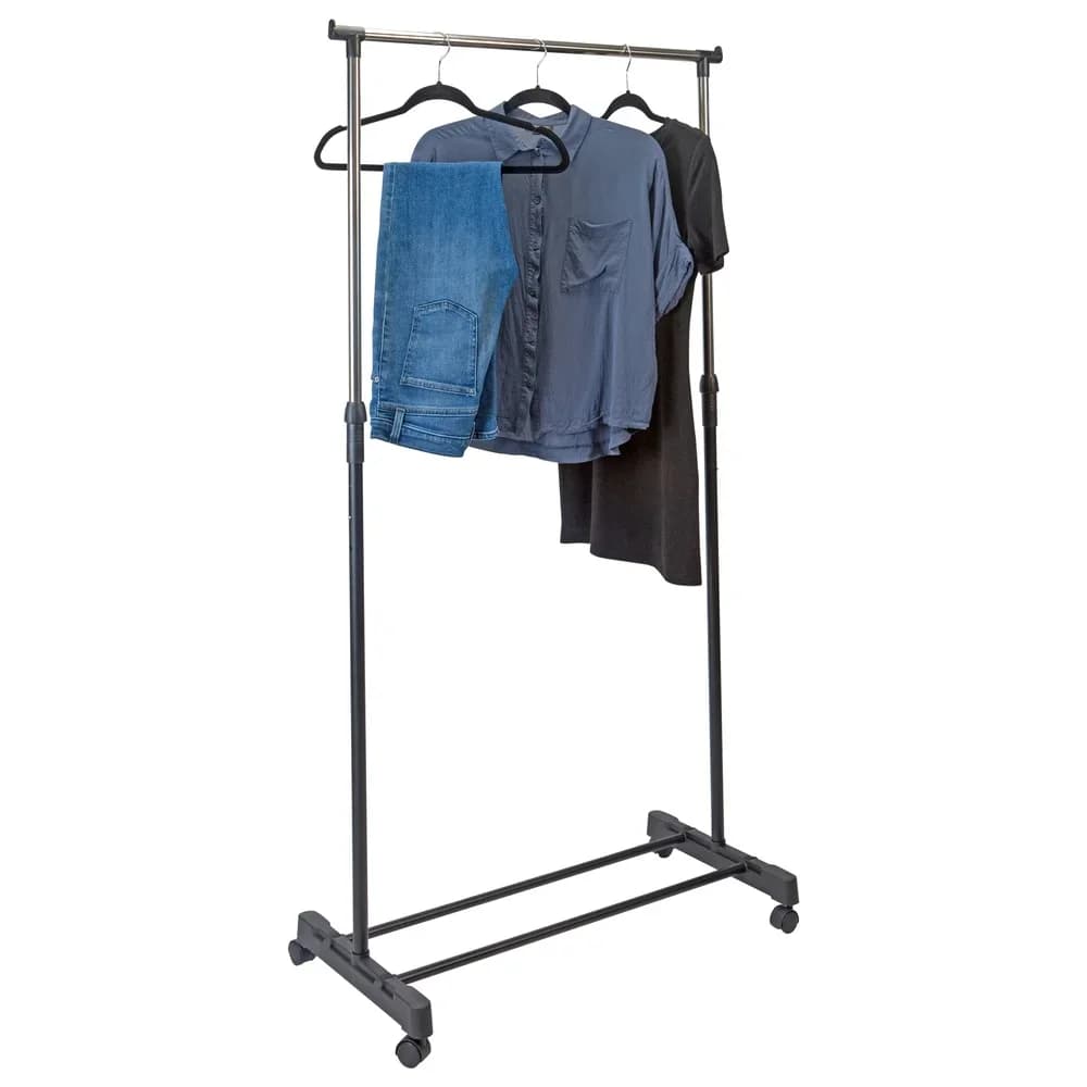 Porta abiti portatile con rotelle Organizzatore di vestiti ad altezza regolabile con ripiano di base Blocco di sicurezza Ideale per la casa e il viaggio