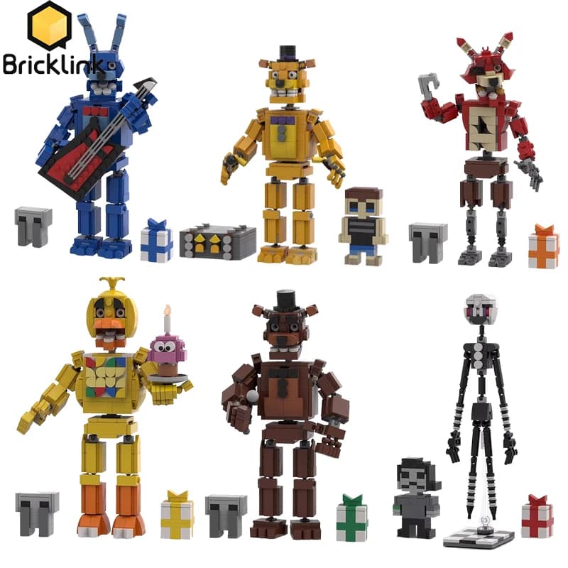 Bricklink MOC Idee Five Nights Gioco horror Freddyed Action Figures Fredbear Foxy Burattino Building Blocks Giocattoli per bambini Regalo di Halloween