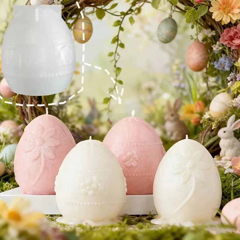 Silicone Mold for DIY Easter Egg Candles Crafts Egg-Shaped Candle Making Mold with Flower Relief Resin/Epoxy Injection Mold