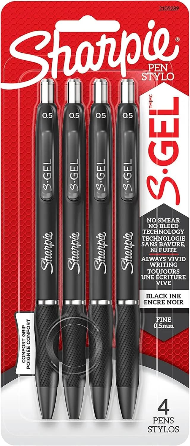 Penne Gel Punta Fine 0.5mm Inchiostro Nero, Senza Sbavature, Senza Sbavatura o Trasparentizzazione, Confezione da 4