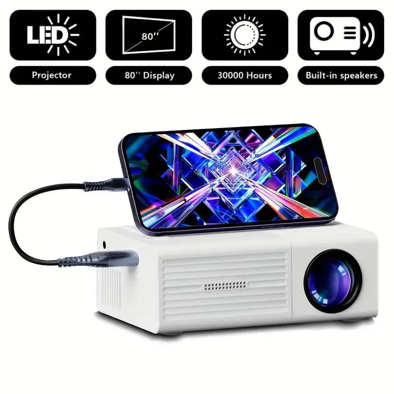 Mini Proiettore Portatile per Home Theater, Proiettore LED 3D per Smartphone e TV, Beamer Laser per Video Full HD 1080P e Cinema
