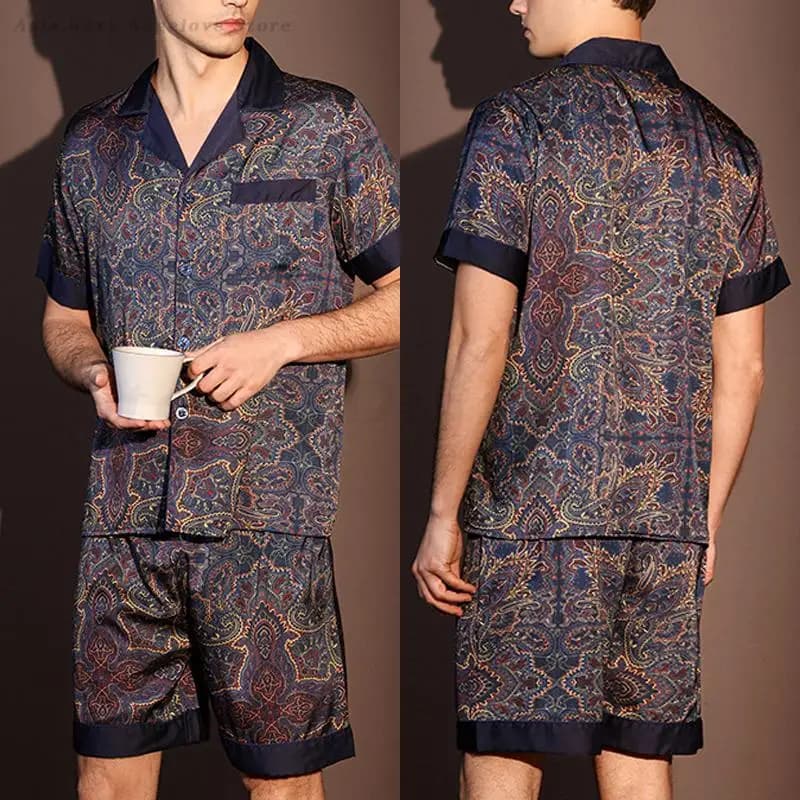 Di grandi Dimensioni 3XL Pigiama Da Uomo 2 Pezzi Set Estate Nuovo Manica Corta Pantaloncini Pigiama Vestito Allentato Raso di Seta del Ghiaccio Degli Indumenti Da Notte Maschile Vestiti A Casa