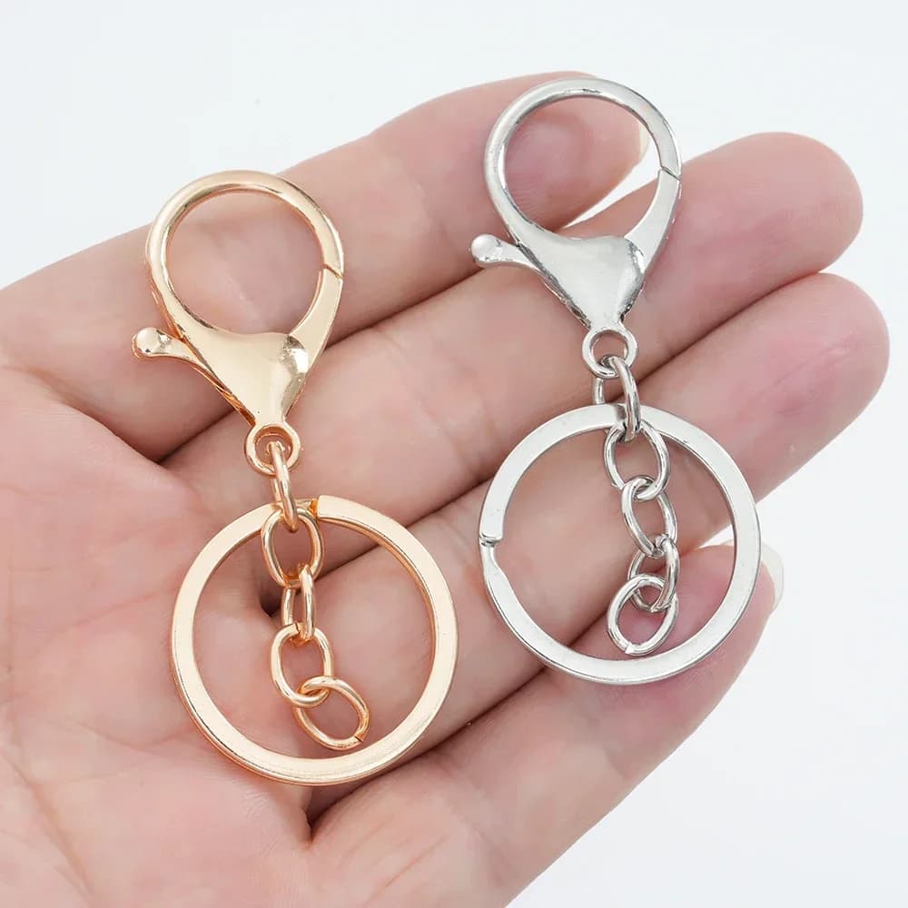 5 pz/lotto Ganci Girevoli in Metallo a Moschettone, Anelli Portachiavi Dorati/Rodio con Catena per Forniture Cordini