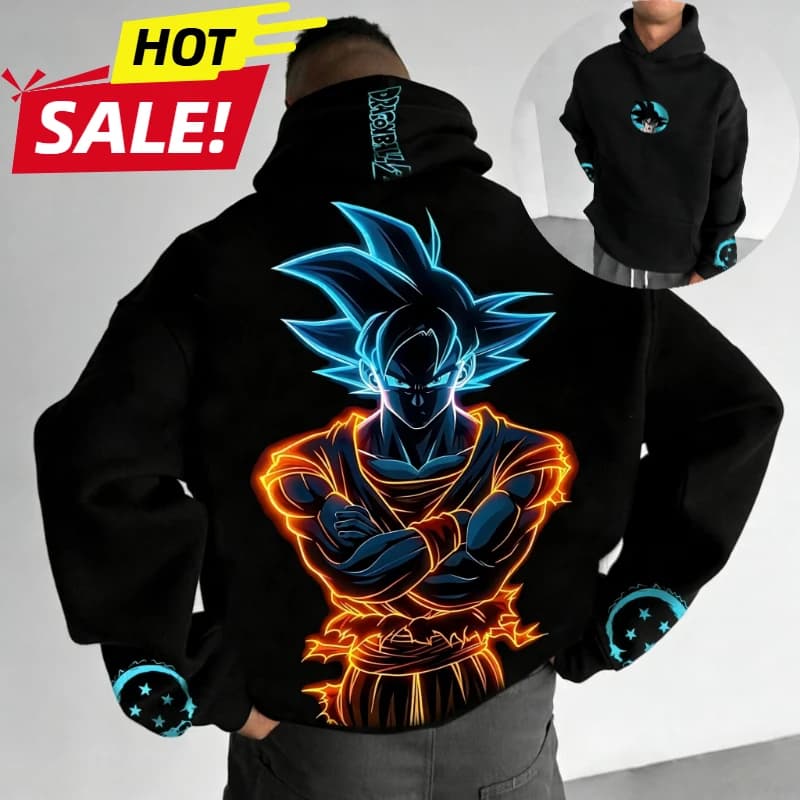 Felpa con Cappuccio in Cotone Stampa Dragon Ball Goku Dark Estate 2026 da Uomo Oversize Casual con Cappuccio Anime Vestibilità Ampia Unisex Morbida