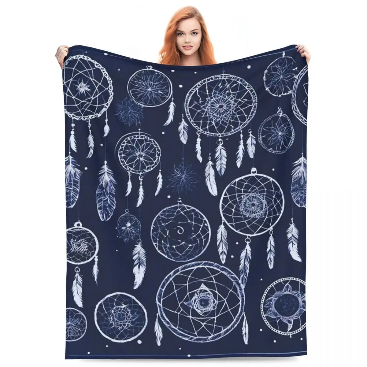 Blue Dreamcatcher With Feathers Blankets Fleece Sofa Throw Blanket Throw Blankets for Home Bedroom Office Throws Bedspread Quilt