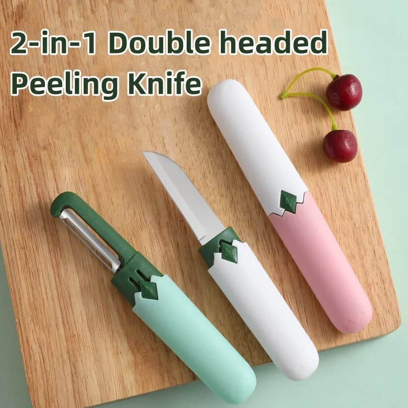 Pelapatate a doppia testa in acciaio inossidabile 2 in 1, pelapatate multiuso da cucina, coltello portatile da esterno