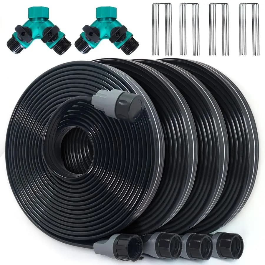 Flat pipe with holes, 30m irrigation pipe (100ft) and 7.5m (25ft), with 4 pieces, with garden grating and dividers, drop irrigation pipes for lawn