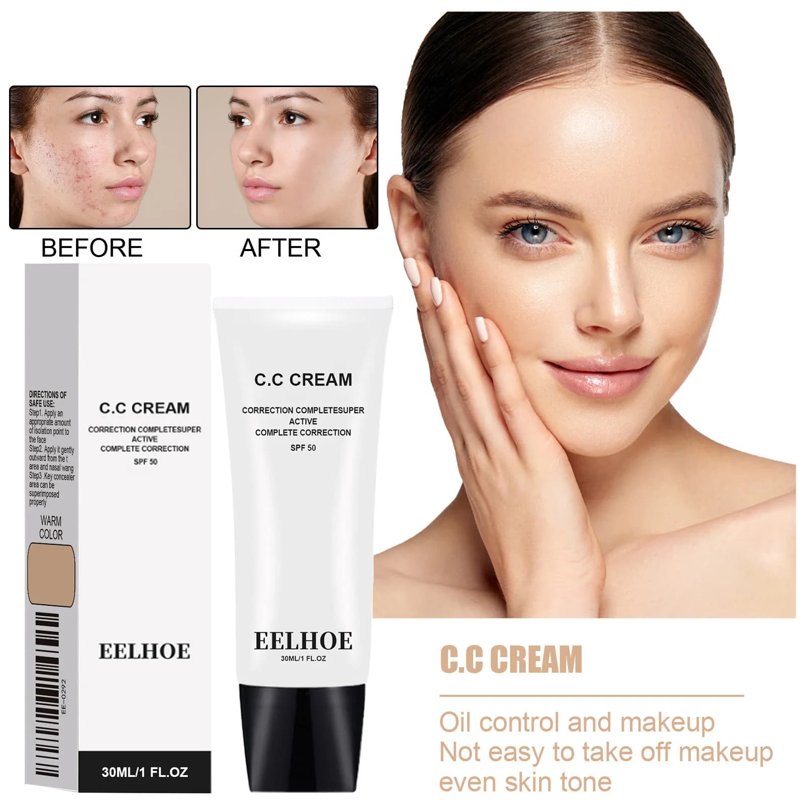 CC Cream 30g Makeup Corrector Lighting Cream for Skin BB Cream Primer Fondotinta Makeup for Women Beauty Korean Cosmetic Health