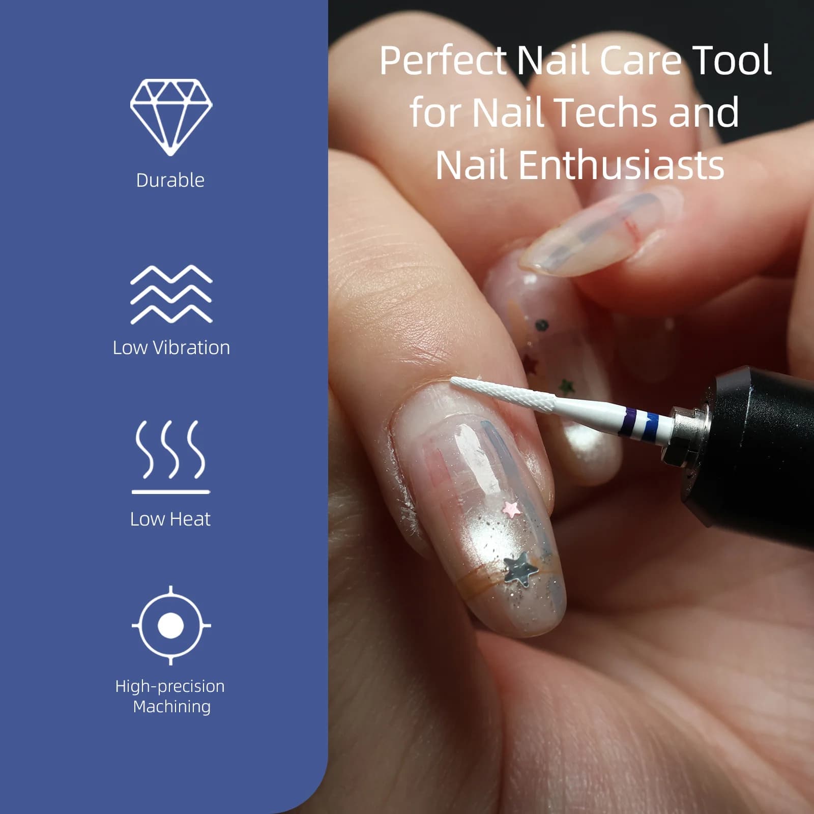 HYTOOS 1.5/2mm cone, white composite ceramic, high hardness, professional for e-file, for cleaning cuticles and gel removal