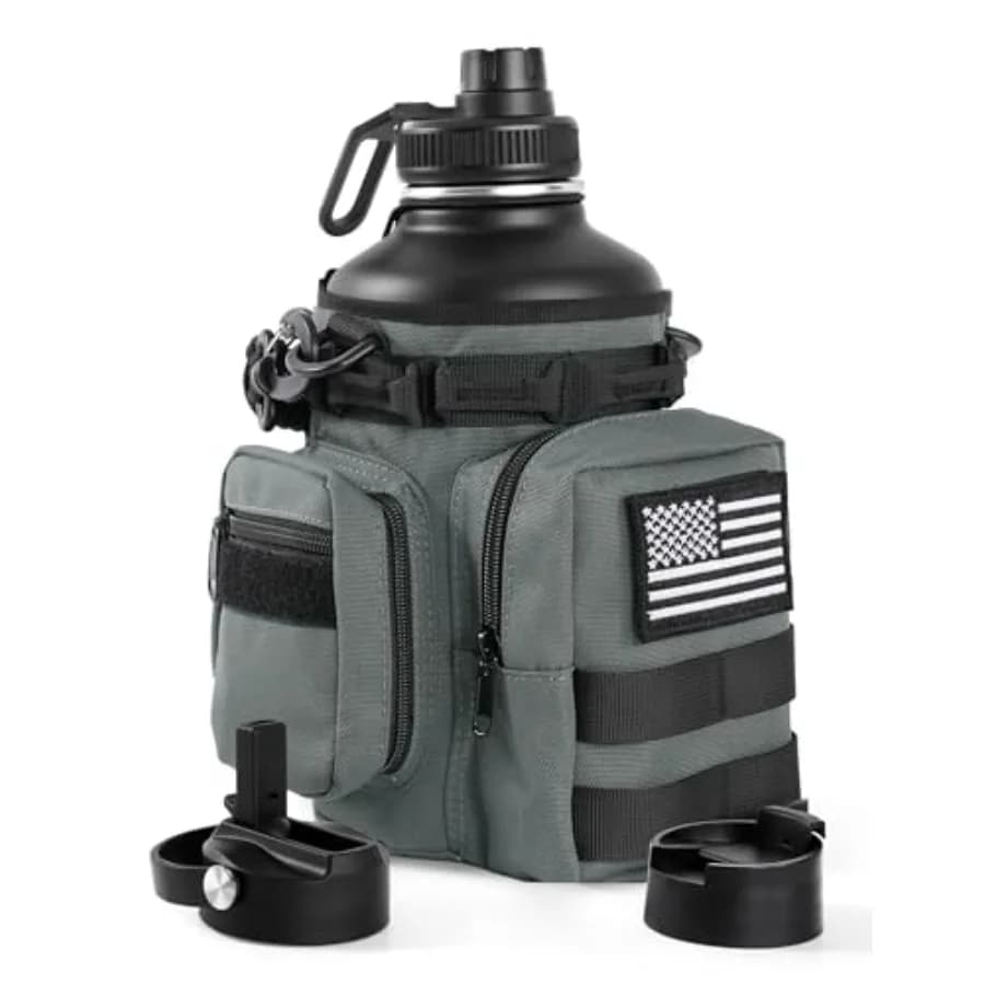 Borraccia tattica da mezzo gallone con cannuccia, borraccia termica con supporto Molle, borraccia sportiva in acciaio inossidabile