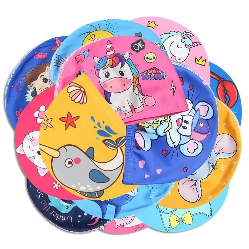 Children's swim cap Stretch fabric Nice cartoon for long hair Adorable children protect ears Pool hat for boys and girls