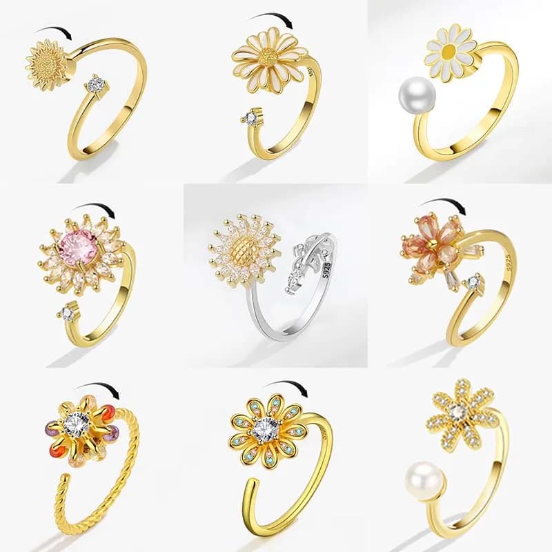 Anello antistress per l'ansia Fidget Girasole per le donne che ruota liberamente Spinner Gioielli per dita Anelli di fidanzamento per donna Accessori