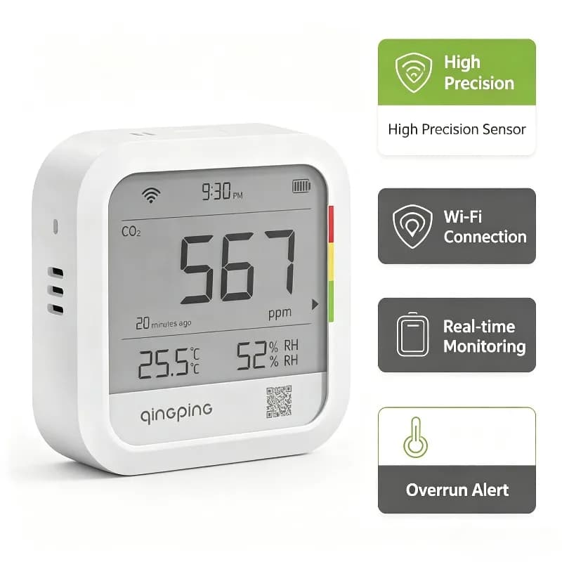Qingping CO2 Meter Carbon Dioxide Detector WIFI Time Digital LCD Indoor Thermometer Hygrometer Home Temperature Qingping IoT