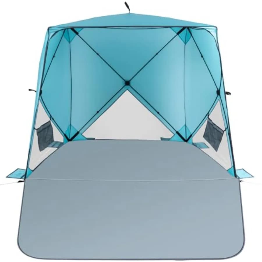 Tenda da Spiaggia per Campeggio e Picnic all'Aperto, in Poliestere con Protezione UV UPF 50+ e Rivestimento Impermeabile, Azzurro, Facile da Montare