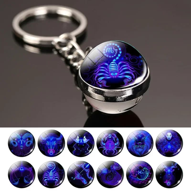 Creativo 12 costellazioni portachiavi luminoso bifacciale sfera di vetro portachiavi in metallo ciondolo portachiavi accessori regalo di moda