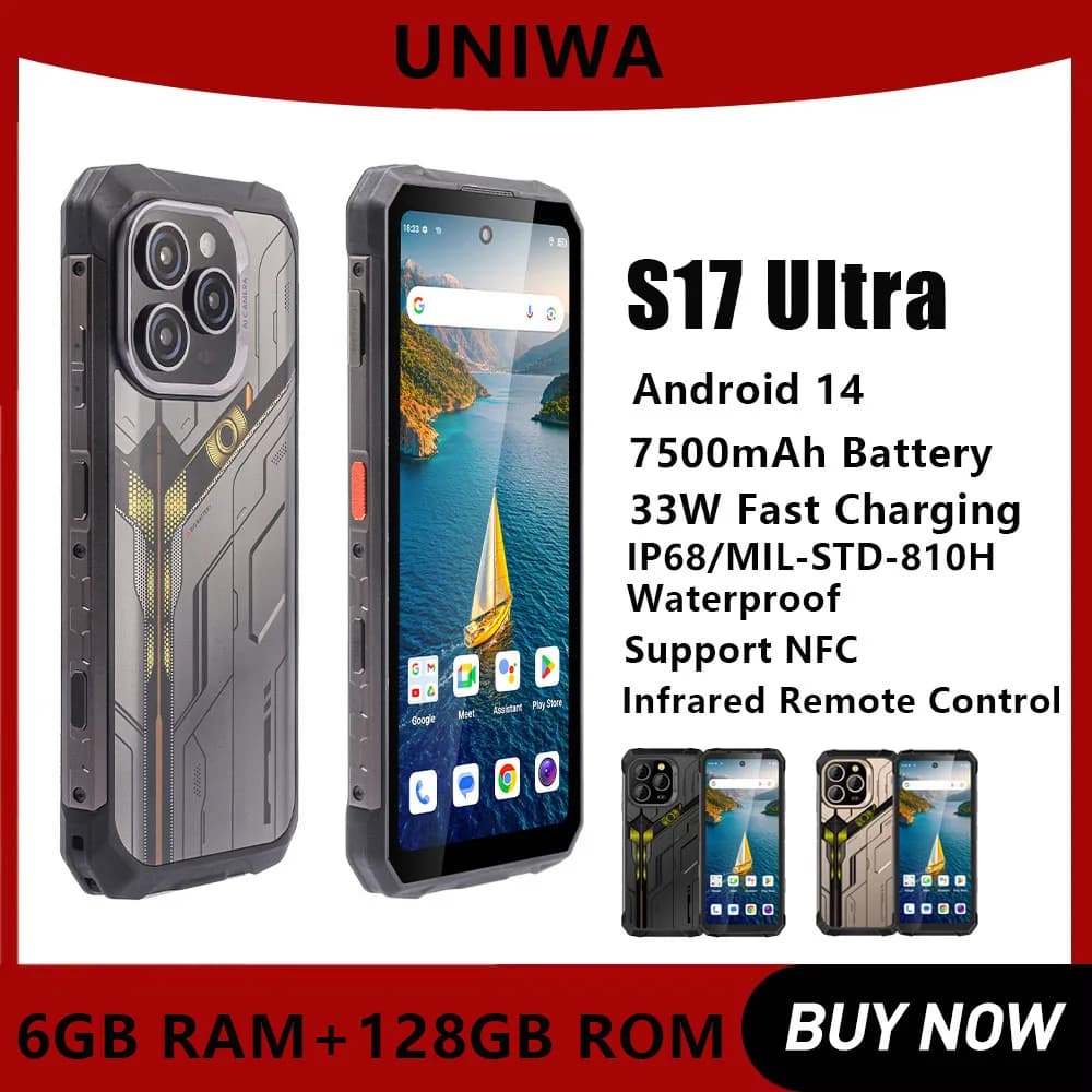 UNIWA s17 Ultra 6.79 Inch 6GB 128GB Android 14 Operating System Global Version Infrared Night Vision Camera NFC 7500mAh Battery