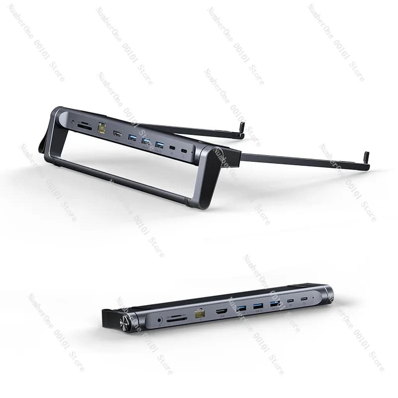 Laptop Stand with Docking Station Foldable USB-C Hub PD Fast Charge Gigabit Ethernet 4K HDMI Metal Adjustable Portable for Desk