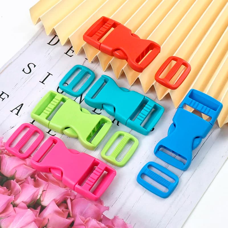 5/10/20Sets Plastic Side Release Buckles 32mm/38mm Tri-Glide Slider Clasp for Backpack Strap Carabiner Dog Leash Colored Hook