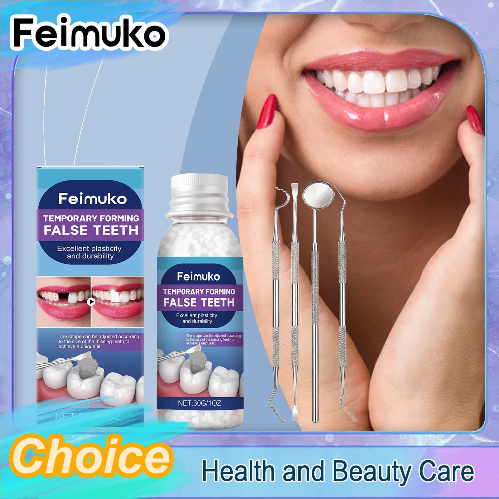 Protesi dentarie modellabili Feimuko, denti finti solidi per dentiere mancanti, bellissime e pratiche, migliorano il tuo sorriso, uso quotidiano