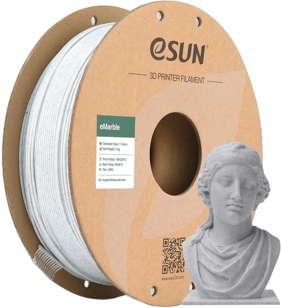 Filamento PLA Effetto Marmo ESUN 1.75mm, Bobina da 1KG per Stampanti 3D, Tolleranza Dimensionale Stabile