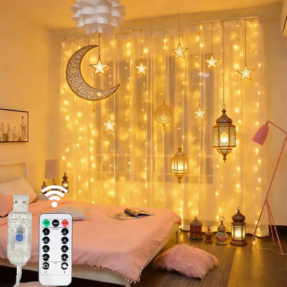 Tenda LED USB 3/6M con 8 Modalità e Telecomando, Luci per Decorazioni Festive e Matrimoni, Ghirlanda per Camera da Letto e Soggiorno, Decorazioni per il Ramadan