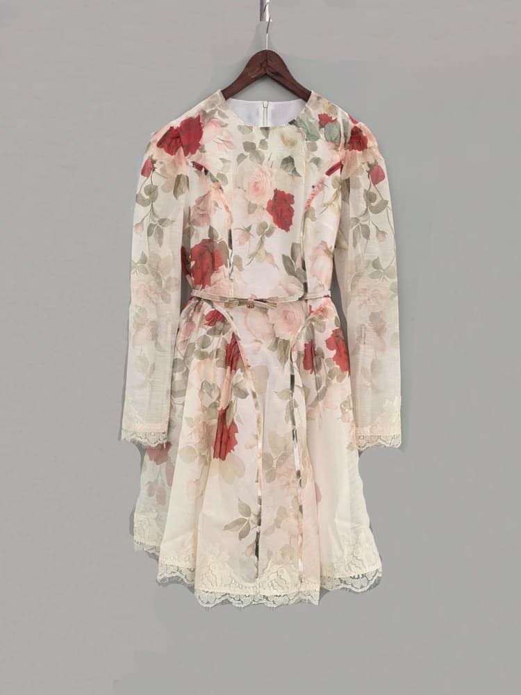 Abito da ballo a maniche lunghe girocollo da donna, stile coreano, in pizzo, a vita alta, con cerniera, modello principessa, lussuoso, australiano, che snellisce la figura