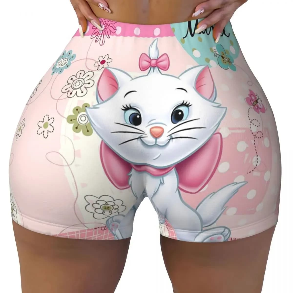 Gym shorts for volleyball bikers with custom Marie Cat film for women Yoga shorts for athletic training with fun kitten movies