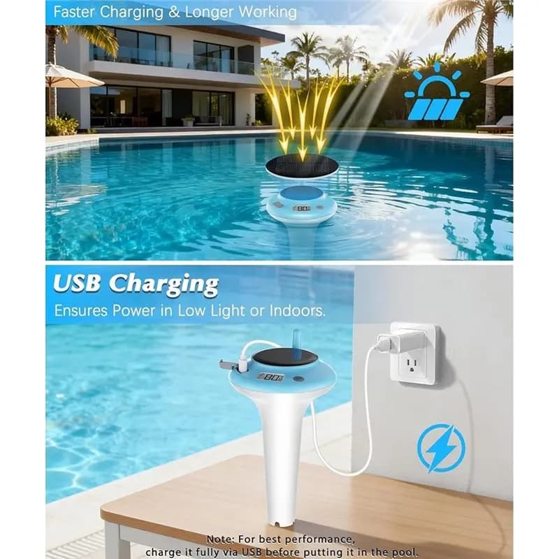 HOTB72A Solar-Powered Floatable Digital Wireless Pool Thermometers