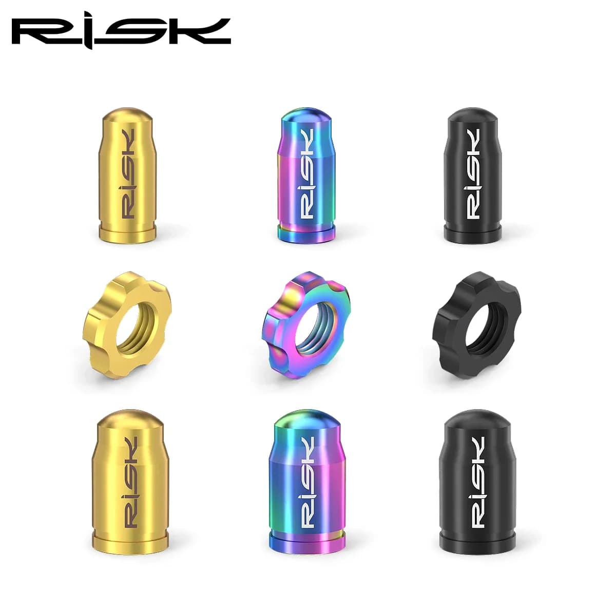 MTB Risk Road Bike Presta Schrader Valve Waterproof FV AV Dust Cover, Titanium Alloy Nut with Key Tool