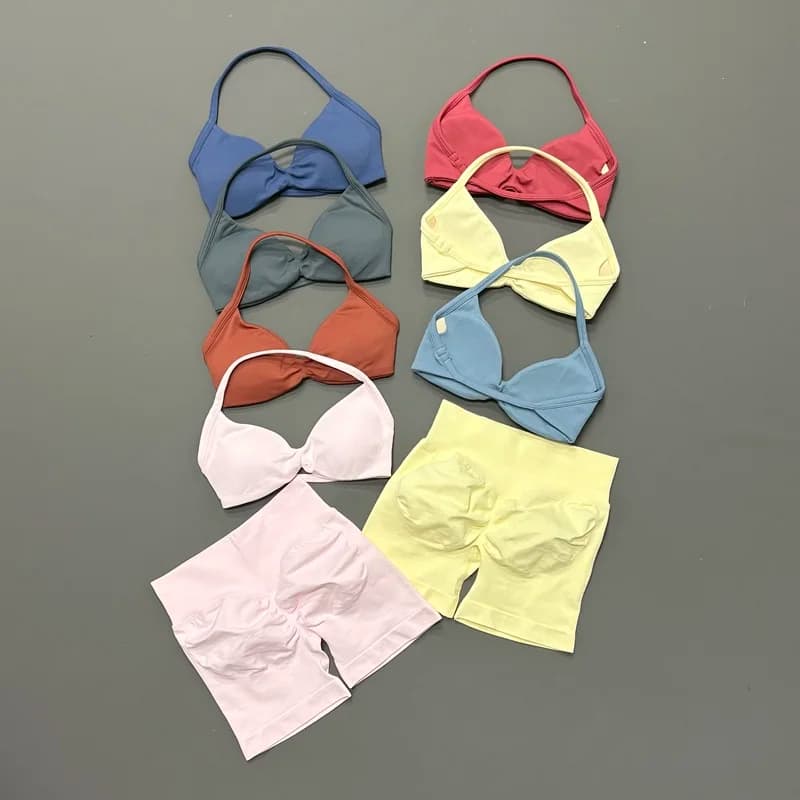 Set yoga sportivo HISTELLO 2 pezzi senza cuciture, reggiseno push-up da donna, leggings modellanti, ultra morbidi e confortevoli, abbigliamento per allenamento yoga.