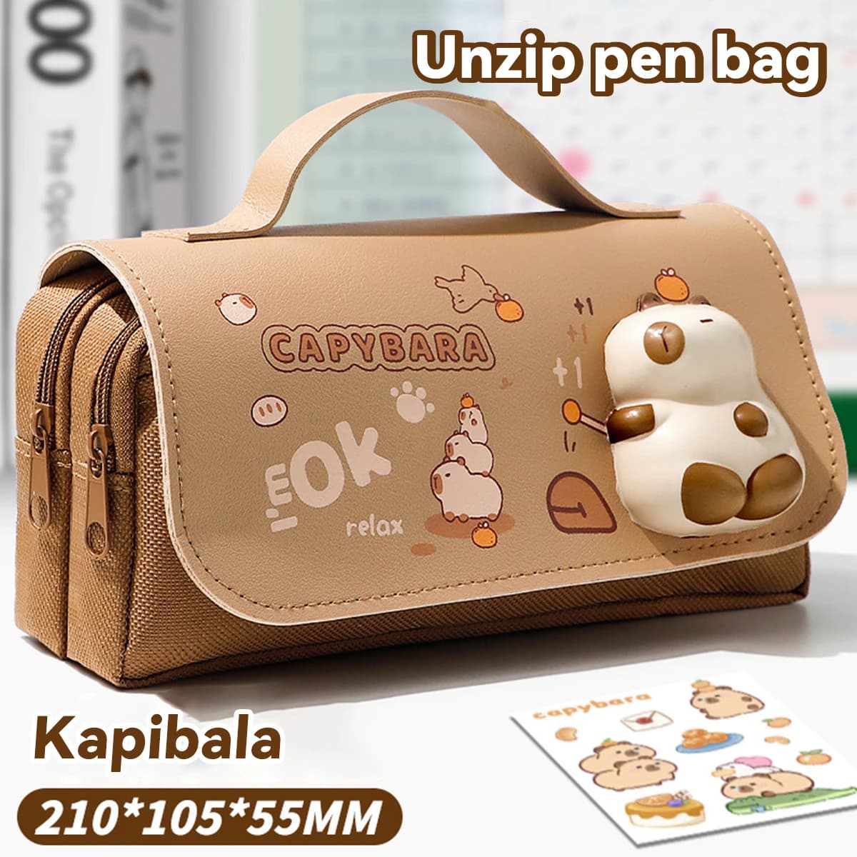 Capybara Astuccio per matite di grande capacità a 3 strati per ragazze Astuccio portatile carino per studenti di cancelleria per il ritorno a scuola