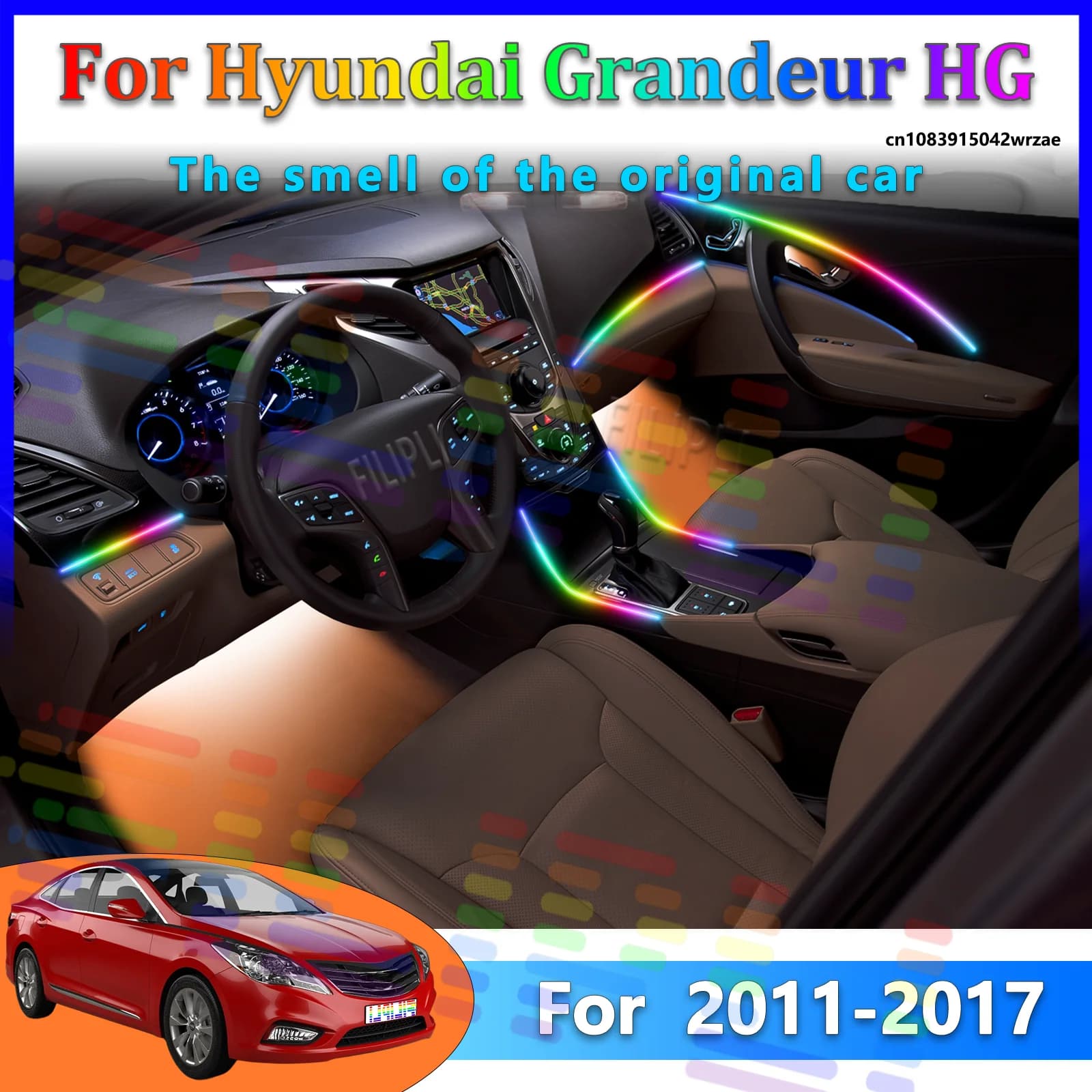 Luci Ambientali LED per Hyundai Grandeur HG, Illuminazione Atmosferica Colorata, Striscia Neon per Interni Auto, Controllo App, 64 Luci RGB