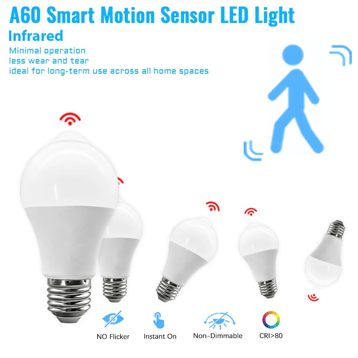Lampadina LED E27 con sensore di movimento PIR, 10W, AC100-240V, luce notturna con accensione/spegnimento automatico per illuminazione parcheggi