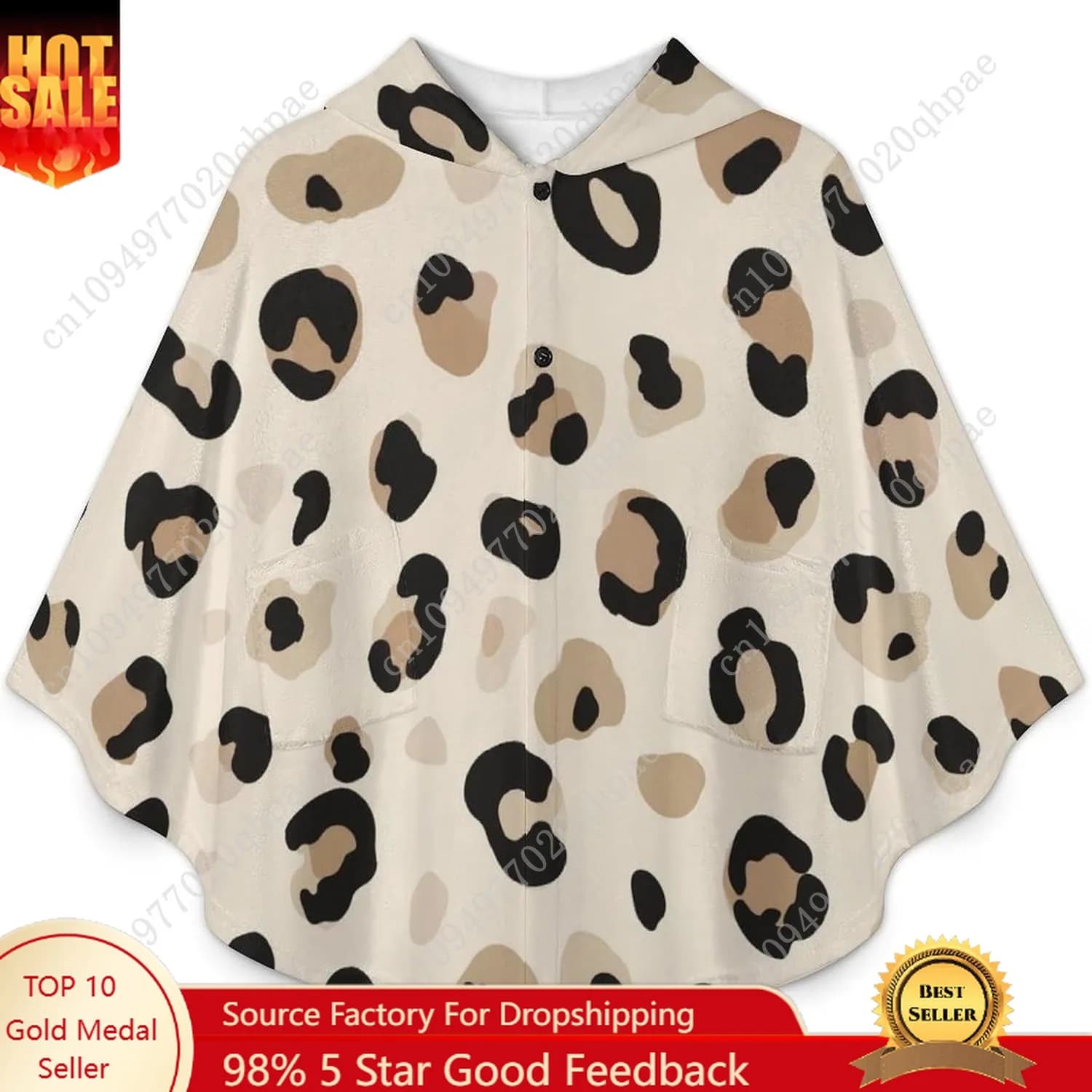 Comodo maglione coperta in flanella, felpa con cappuccio oversize con macchie nere leopardate con tasche per bambini e adolescenti