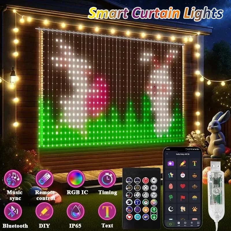 Luci per tende intelligenti App Telecomando Finestra Fata Luce Cambia colore Sincronizzazione musicale Fai da te per decorazioni da parete per interni ed esterni