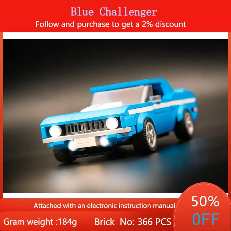 366 parti MOC Building Block modello auto blu Challenger giocattolo creativo per ragazzi adulti bambini regalo di Natale educativo fai da te