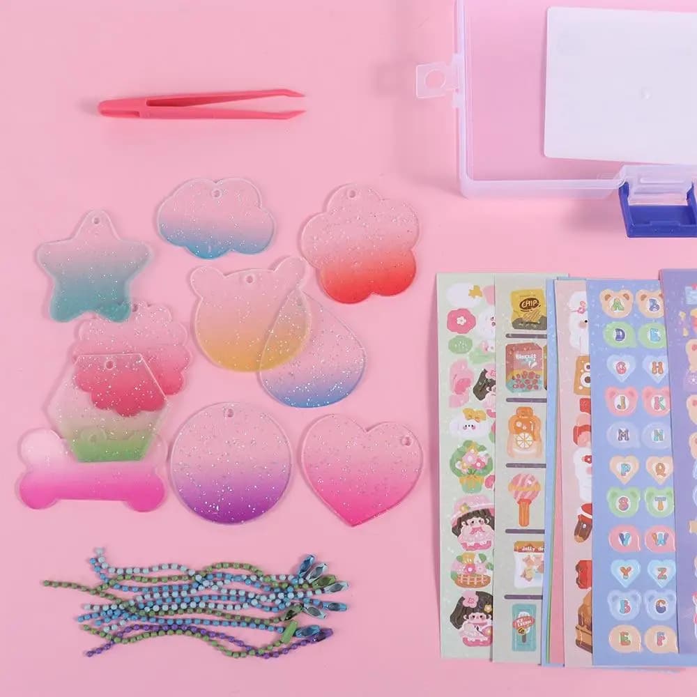 Full Set Goo Card Sticker Set Scrapbooking Guka Sticker Set DIY Handbook Material Sticker DIY Keyring DIY Keychain Making Kit