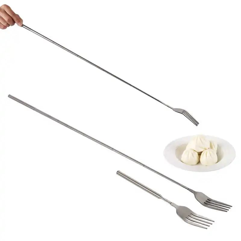 Retro Fork BBQ telescopico estensibile cena frutta Dessert manico lungo forchetta posate in acciaio inox forchetta stoviglie