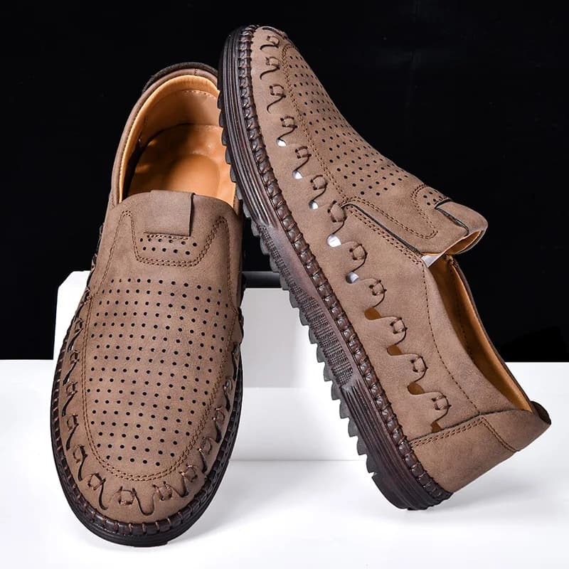 Scarpe da uomo casual da esterno, mocassini a pedale singolo con suola piatta, in pelle fatta a mano, primaverili, a taglio basso, taglie grandi, superficie in pelle bovina