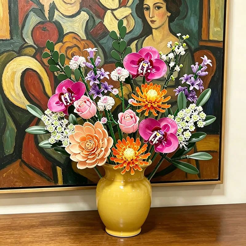 1182 Pezzi Blocchi da Costruzione a Forma di Fiore di Orchidea Phalaenopsis, Rosa e Lavanda, Modello di Bouquet Conservato, Giocattolo Fai-da-Te, Decorazione per la Casa, Regalo per Adulti