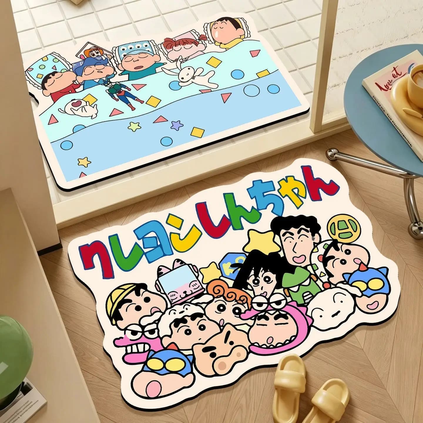 Crayon Shin‑chan Irregular Bath Mat, Cartoon Absorbent Non‑Slip Quick‑Dry Floor Rug for Bathroom Door Home Decor