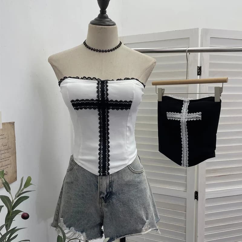 Abbigliamento chic da donna, bralette in pizzo con coppe imbottite, strisce antiscivolo, top corto stile Y2K estivo 1283